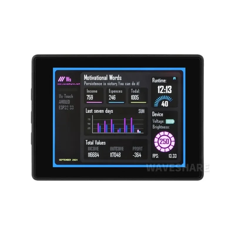 Waveshare ESP32-S3 2.41inch AMOLED Touch Display Dev Board 600×450