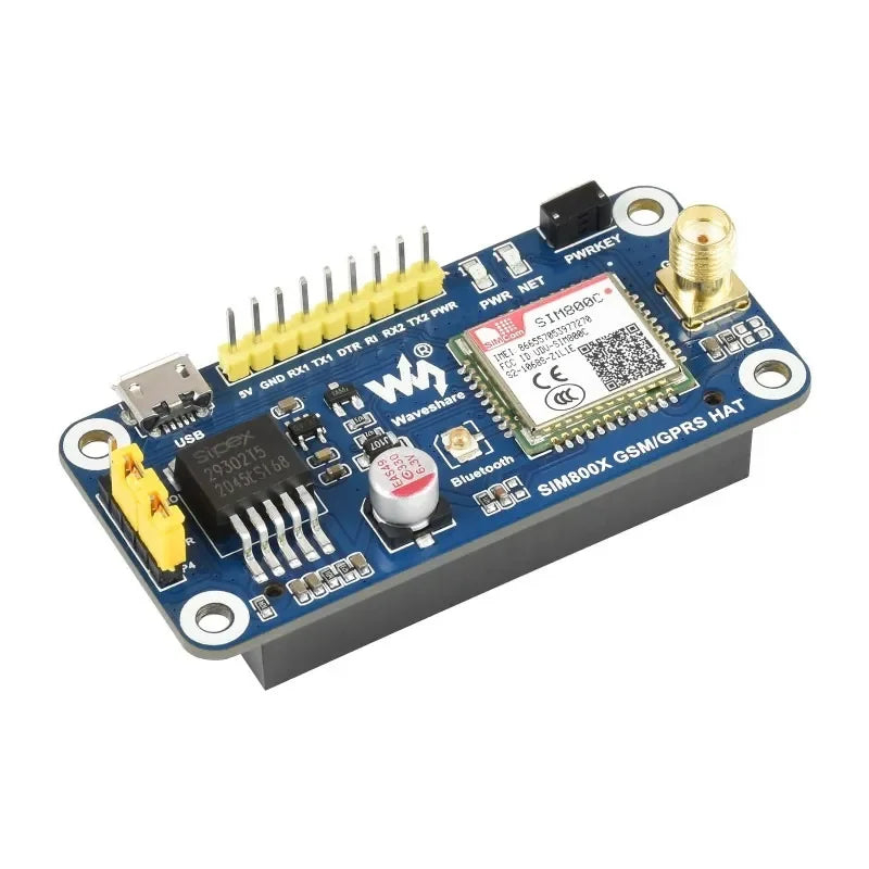 Waveshare SIM800C GSM/GPRS/Bluetooth HAT for Raspberry Pi 2G