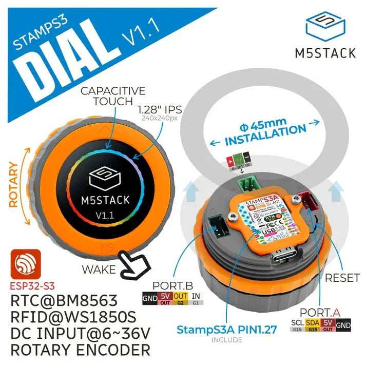 M5Stack Dial v1.1 - ESP32-S3 Smart Rotary Knob with 1.28inch Round Touch Screen