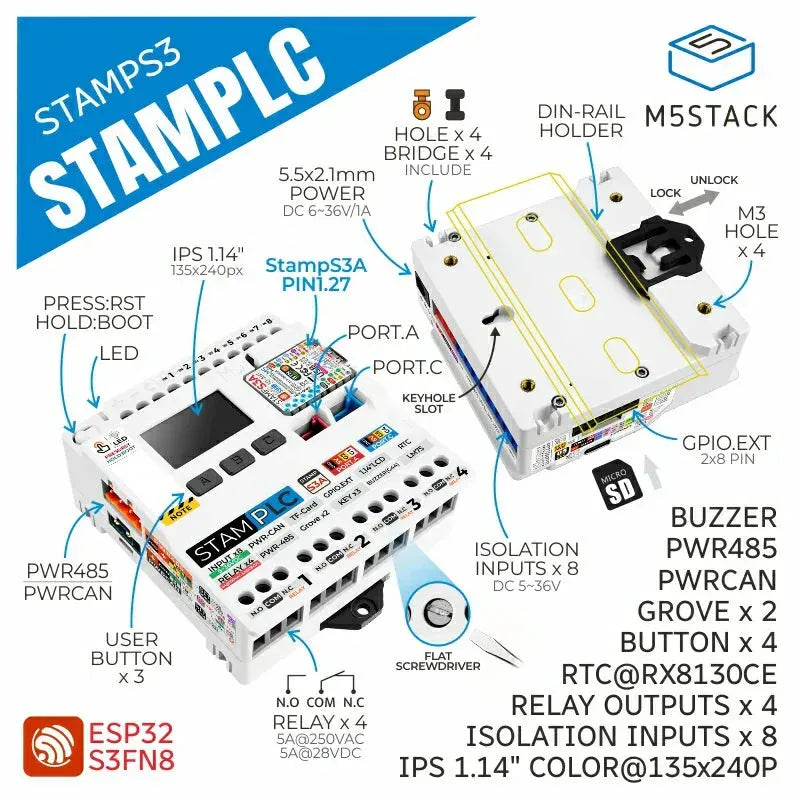 M5Stack M5Stamp PLC Controller with M5StampS3