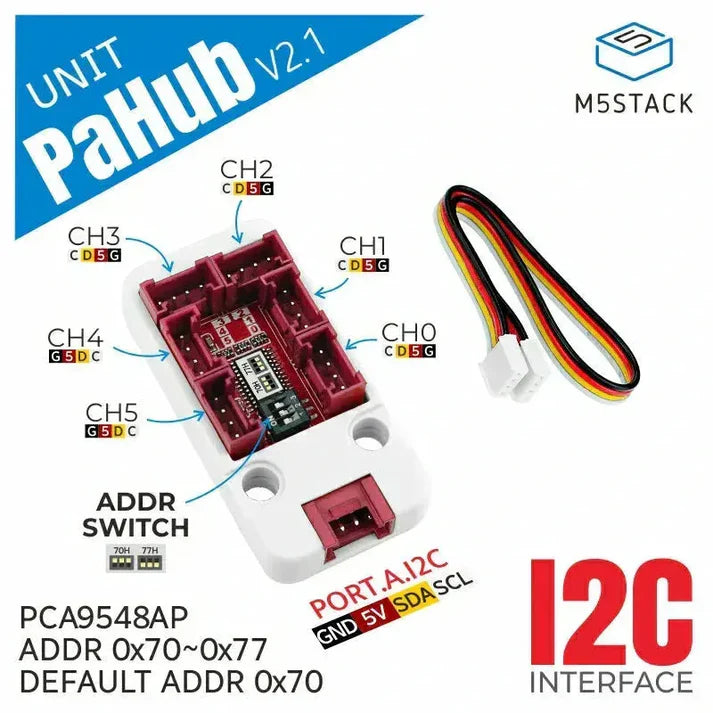 M5Stack I2C Hub 1 to 6 Expansion Unit v2.1 with DIP Switch (PCA9548A)