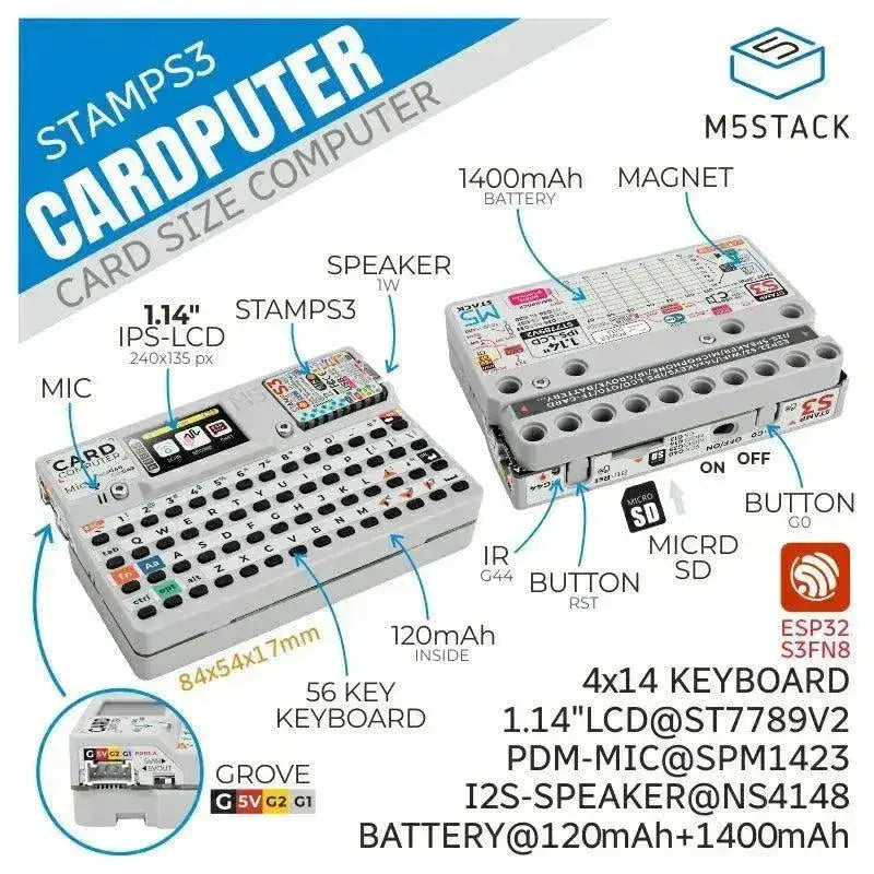 M5Stack Cardputer Kit with M5StampS3 1400mAh Battery