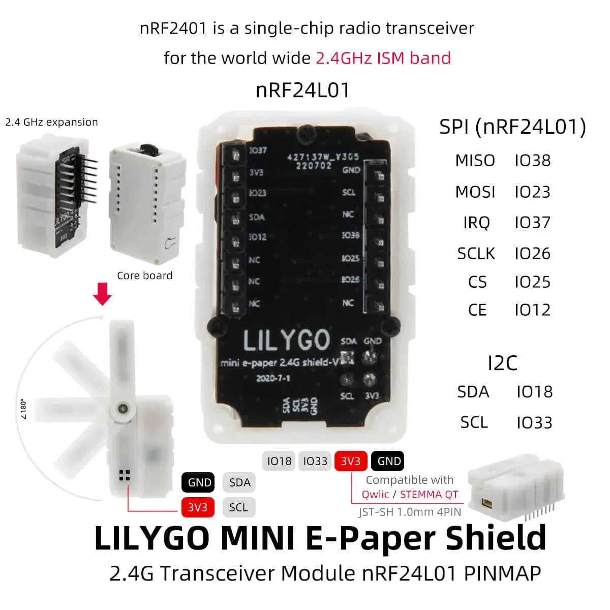 LILYGO MiNi E-Paper Shield nRF24L01 2.4G Wireless Module-8