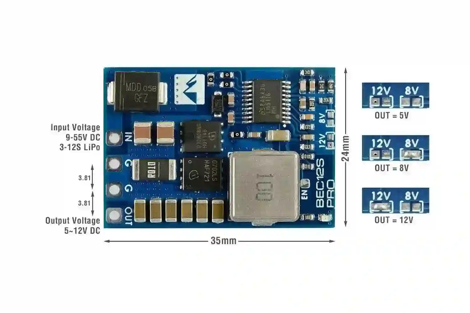 Mateksys BEC12S-PRO, 9-55V TO 5V/8V/12V-5A-2