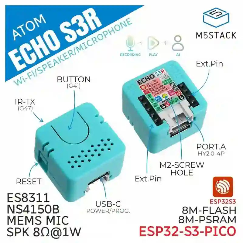 M5Stack Atom EchoS3R Smart Speaker Dev Kit