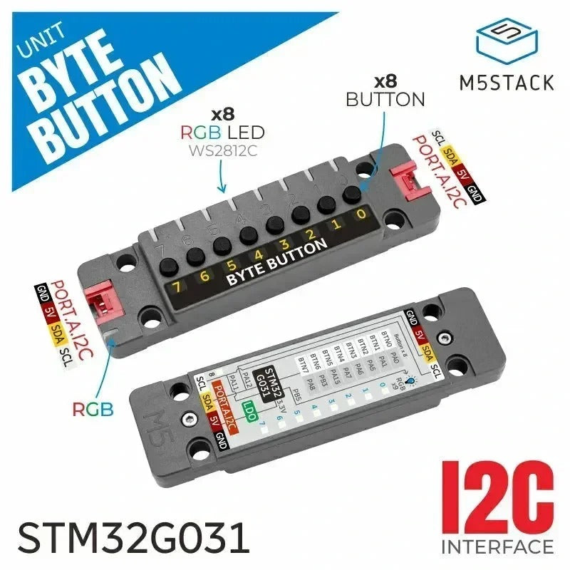 M5Stack Byte Button Unit with 8x Buttons (STM32G031)